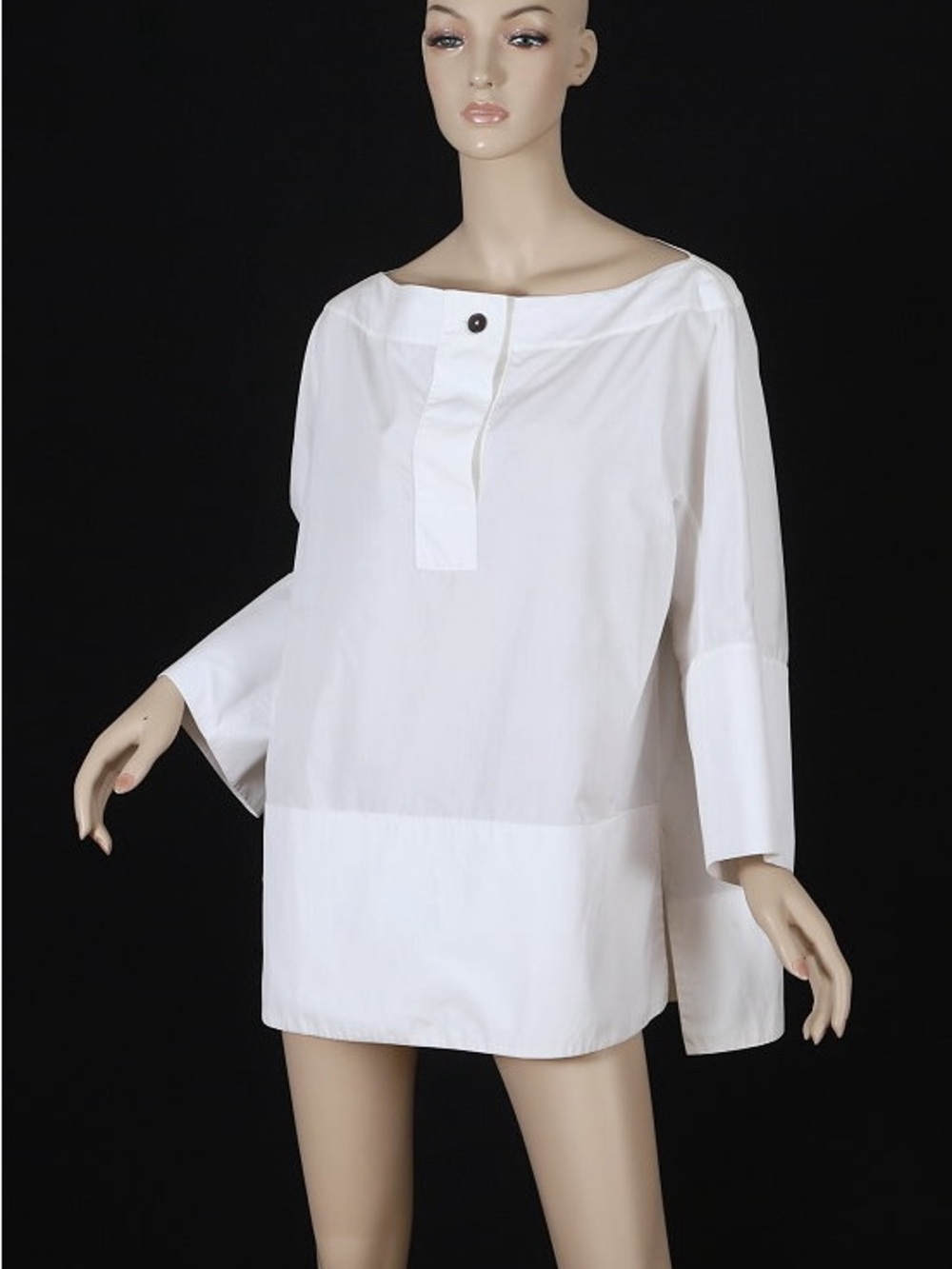 Jil Sander White Boatneck Button-Front Tunic with pockets 42/6